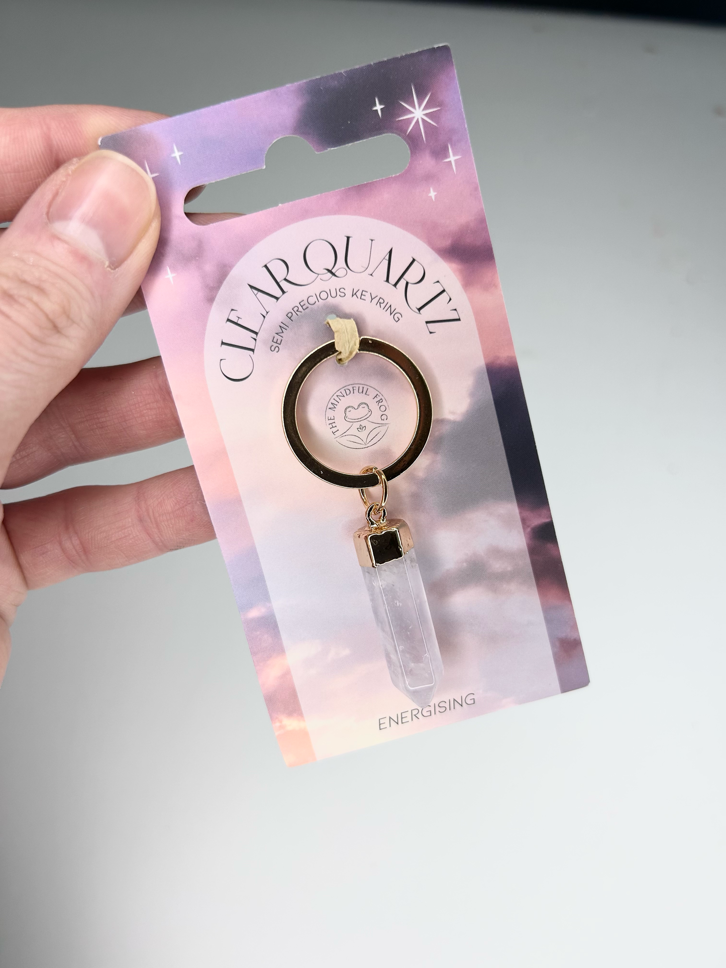 Clear Quartz Semi Precious Keyring