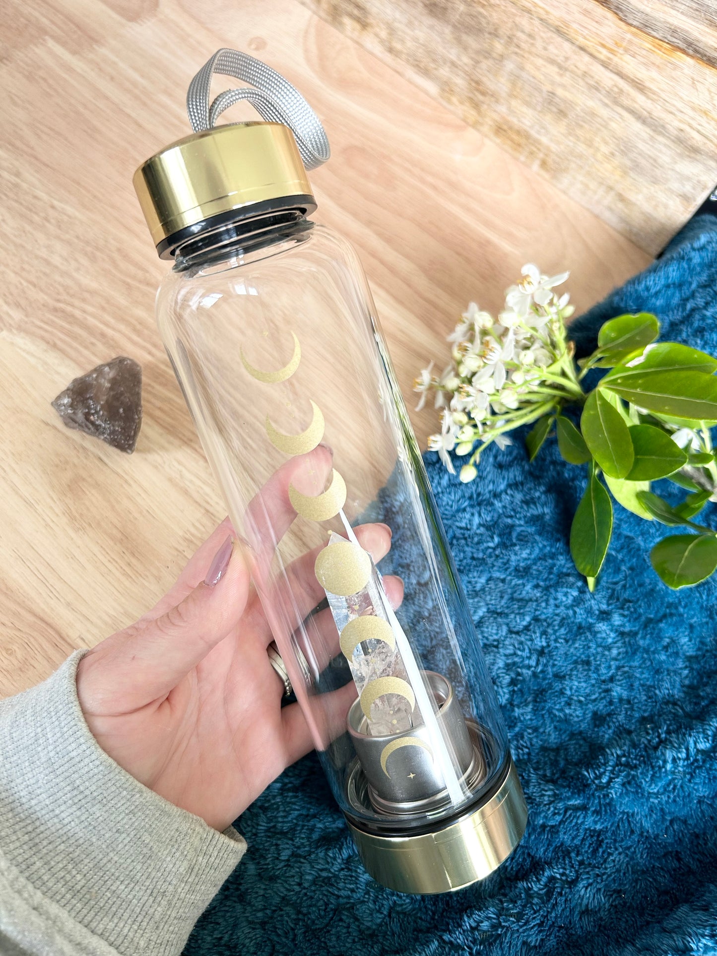 Quartz Moon Phase Glass Water Bottle