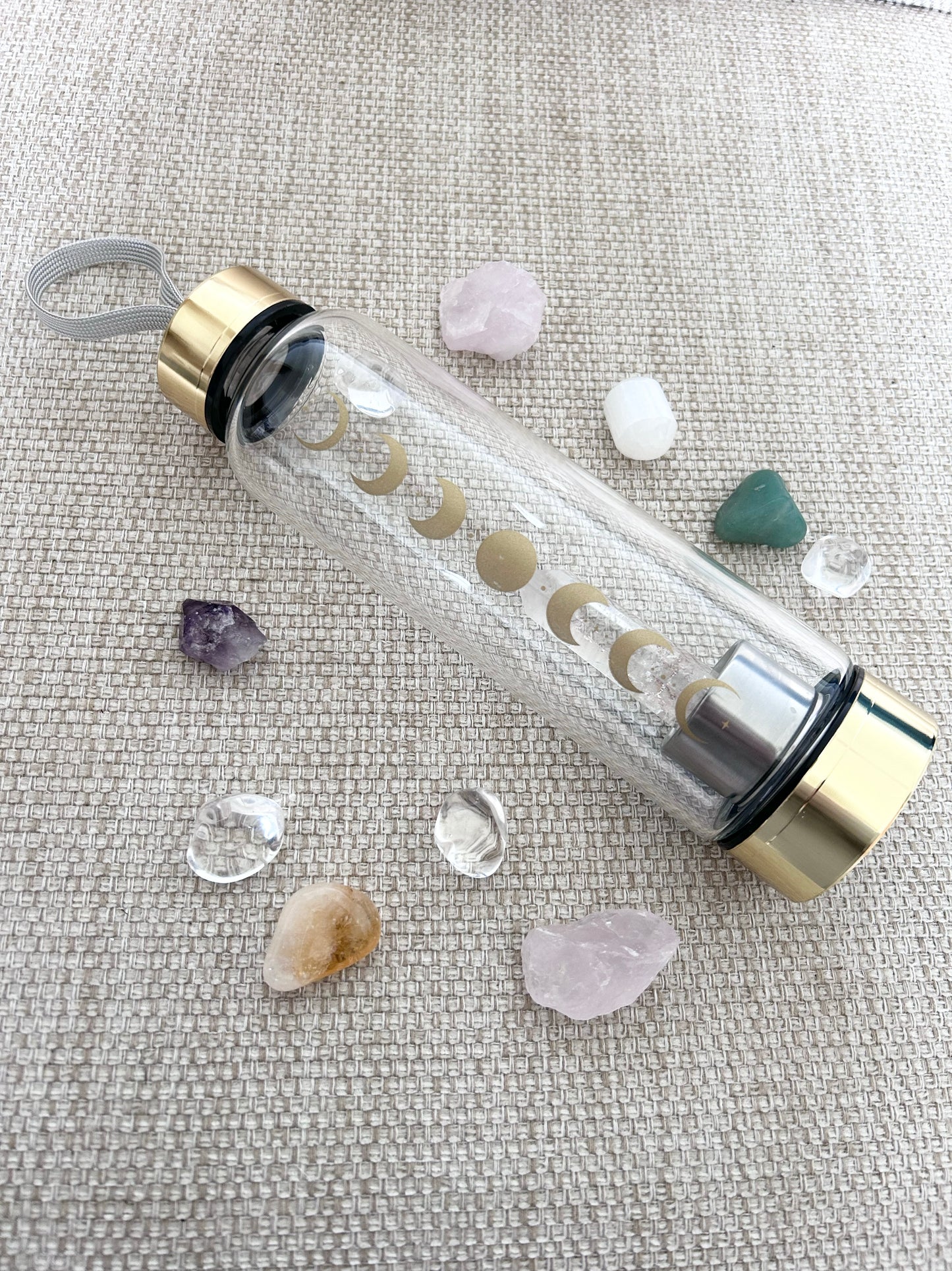 Quartz Moon Phase Glass Water Bottle