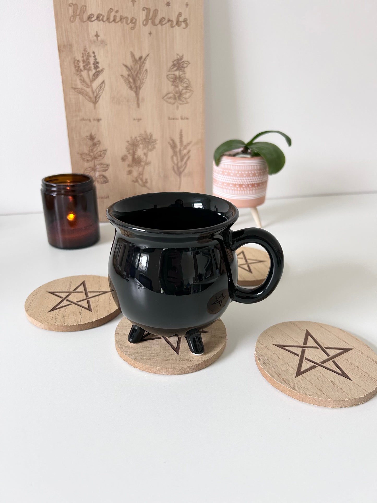 Engraved Pentagram Coaster Set