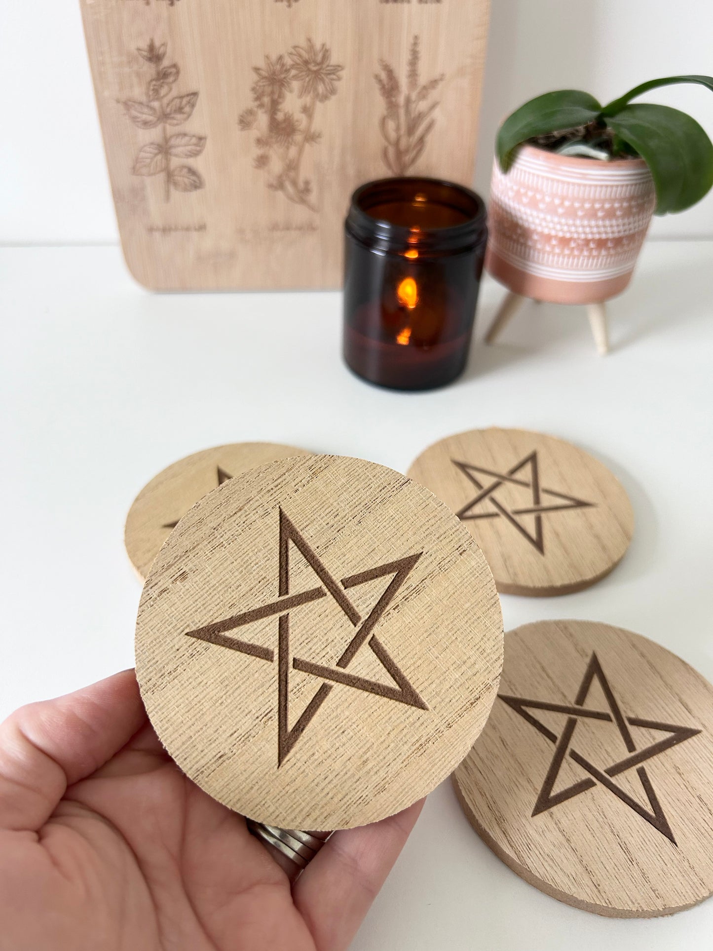 Engraved Pentagram Coaster Set