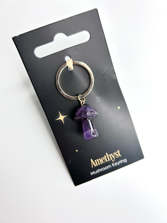 Amethyst Crystal Mushroom Keyring