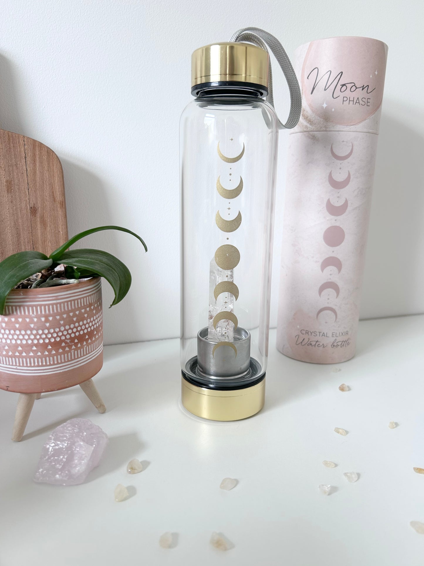 Quartz Moon Phase Glass Water Bottle