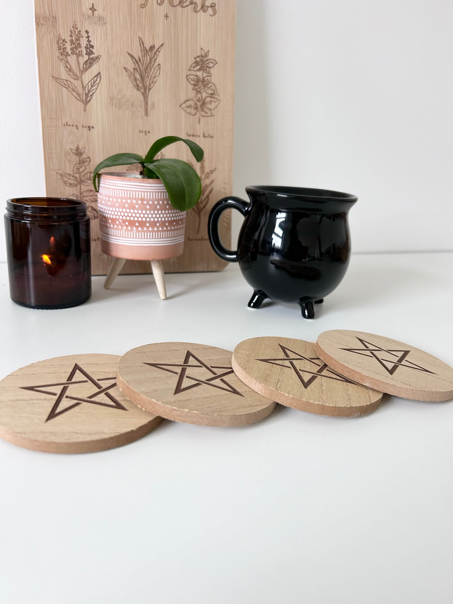 Engraved Pentagram Coaster Set