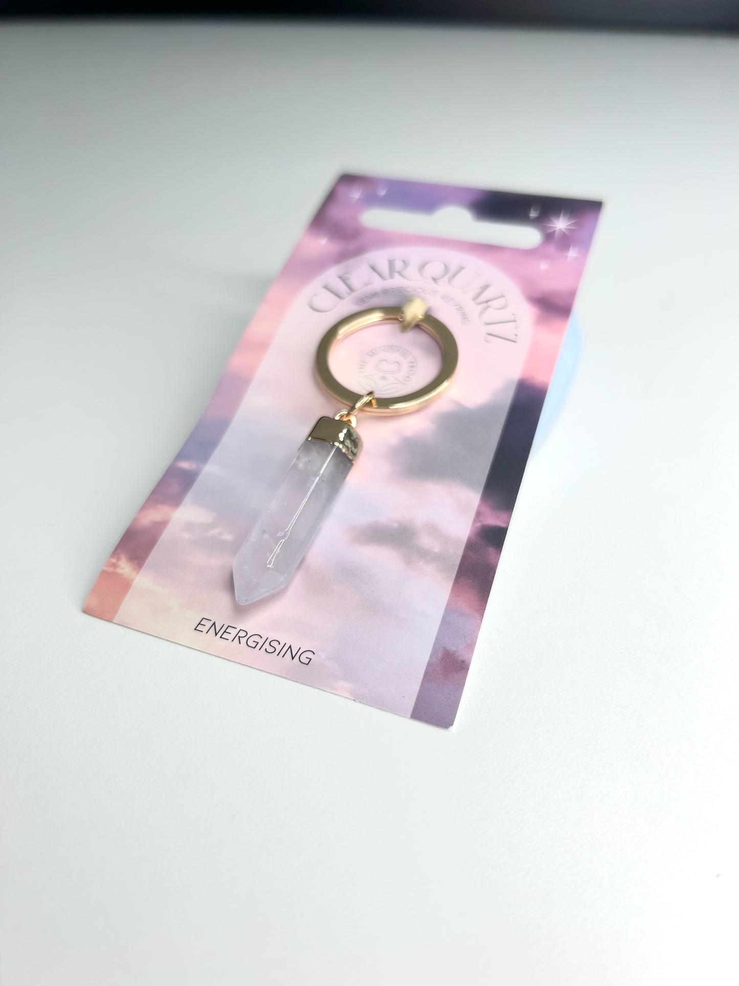 Clear Quartz Semi Precious Keyring