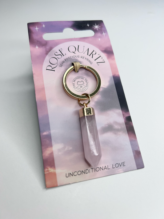 Rose Quartz Semi Precious Crystal Keyring