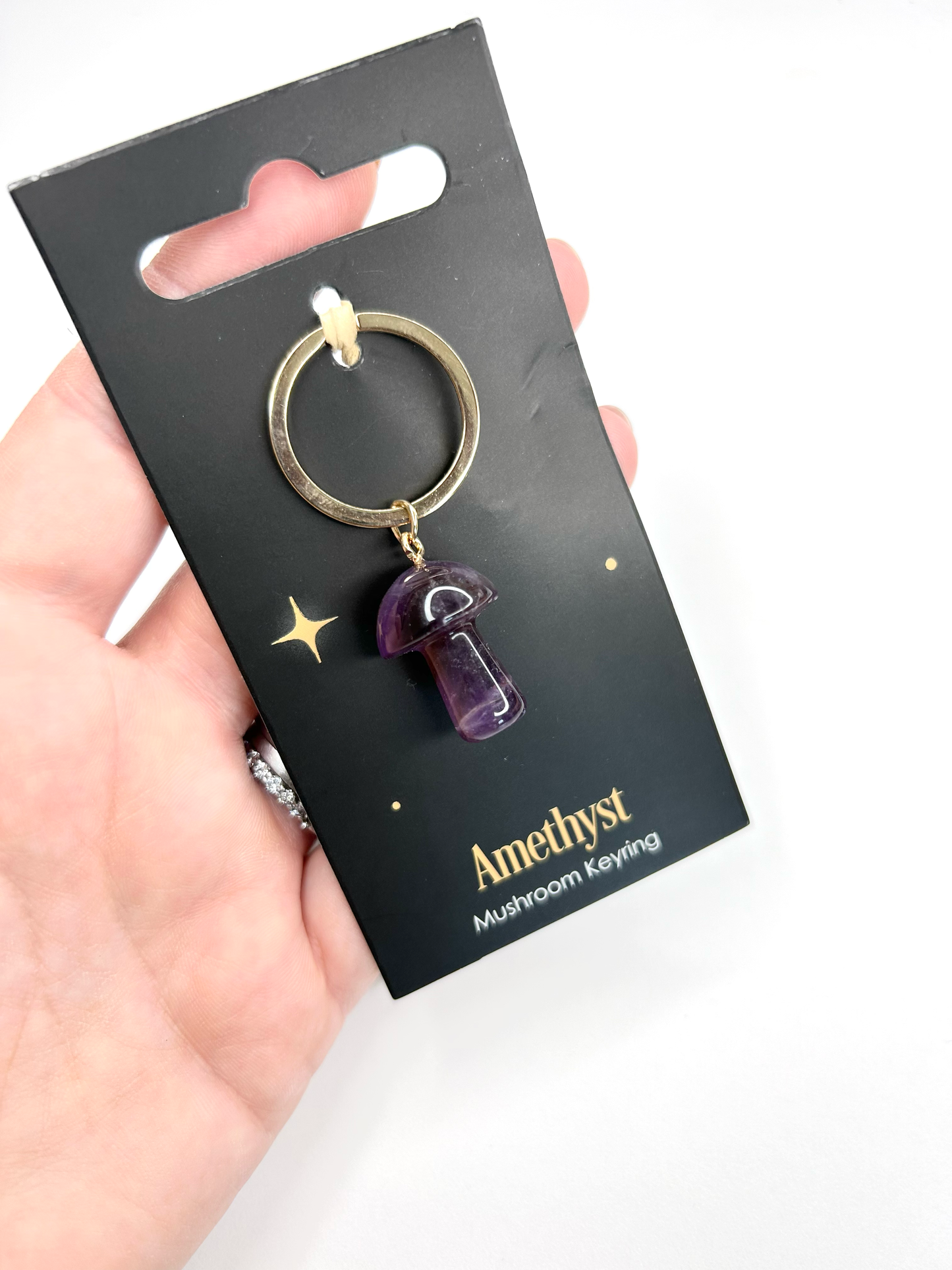 Amethyst Crystal Mushroom Keyring