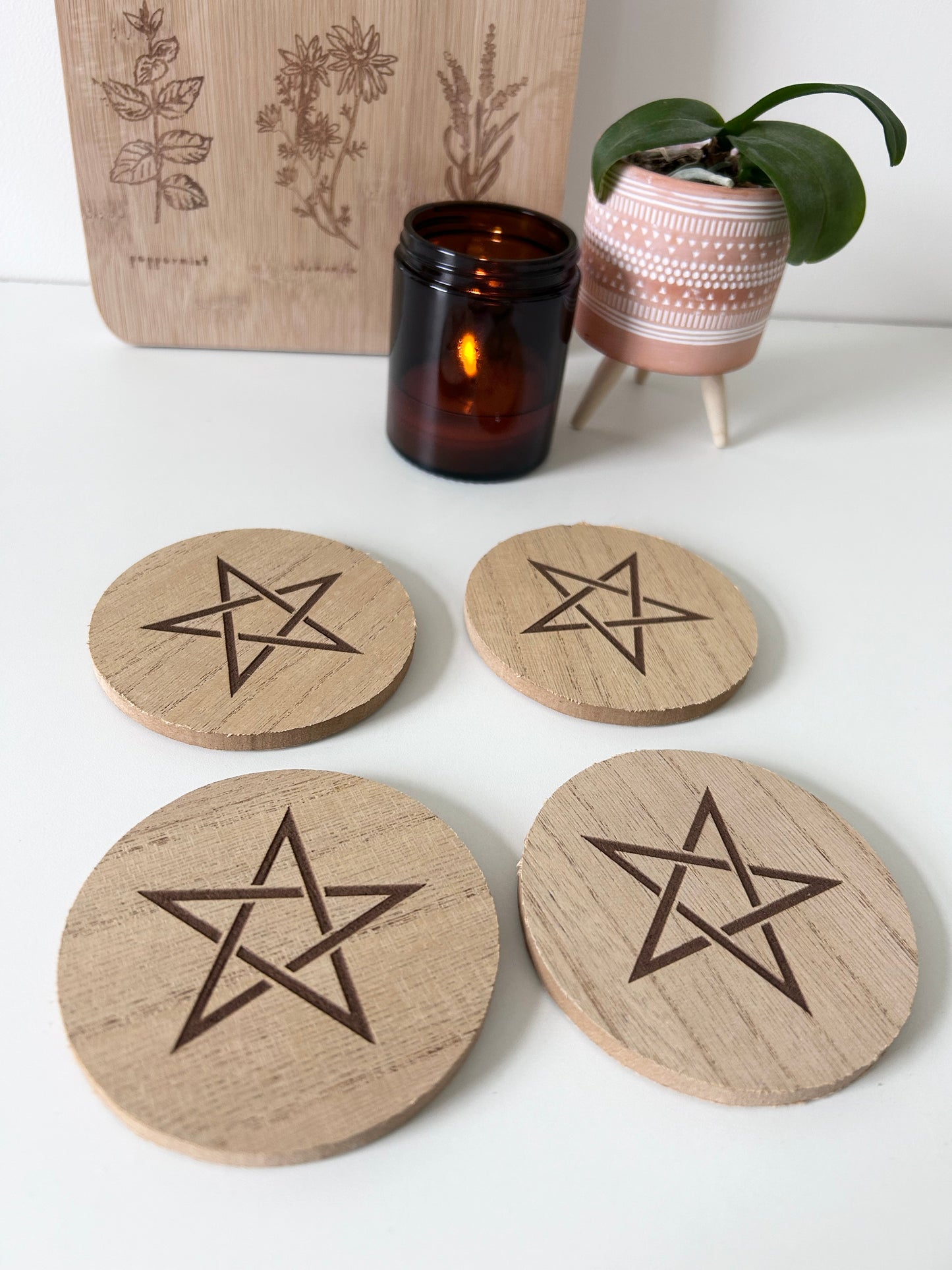 Engraved Pentagram Coaster Set